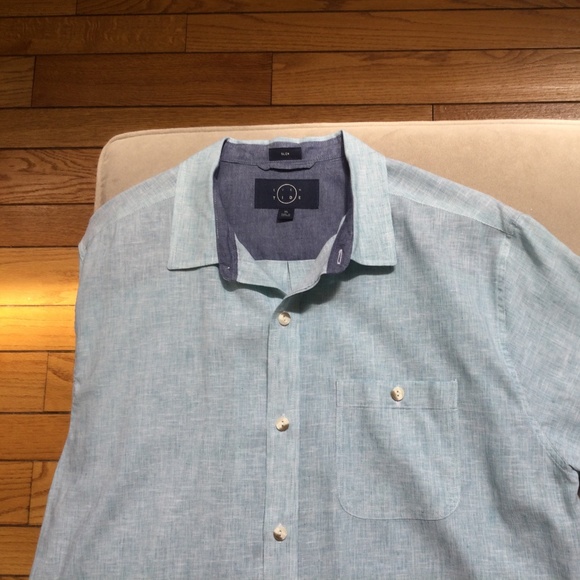 EVEN TIDE MEN'S SHORT-SLEEVE SHIRT, LIGHT-BLUE, SIZE: XL/SLIM, LINEN BLEND - Picture 5 of 8